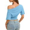 image:imageREORIA Womens Off The Shoulder Tops Dolman Sleeve Tee Shirts Banded Cinched Waist Casual Loose Summer Outfits 2026Baby Blue
