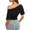 image:imageREORIA Womens Off The Shoulder Tops Dolman Sleeve Tee Shirts Banded Cinched Waist Casual Loose Summer Outfits 2026Black