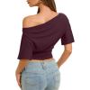 image:imageREORIA Womens Off The Shoulder Tops Dolman Sleeve Tee Shirts Banded Cinched Waist Casual Loose Summer Outfits 2026Burgundy
