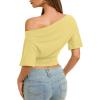 image:imageREORIA Womens Off The Shoulder Tops Dolman Sleeve Tee Shirts Banded Cinched Waist Casual Loose Summer Outfits 2026Butter Yellow