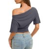 image:imageREORIA Womens Off The Shoulder Tops Dolman Sleeve Tee Shirts Banded Cinched Waist Casual Loose Summer Outfits 2026Gray