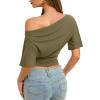 image:imageREORIA Womens Off The Shoulder Tops Dolman Sleeve Tee Shirts Banded Cinched Waist Casual Loose Summer Outfits 2026Olive