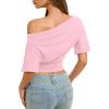 image:imageREORIA Womens Off The Shoulder Tops Dolman Sleeve Tee Shirts Banded Cinched Waist Casual Loose Summer Outfits 2026Pink