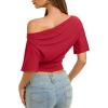 image:imageREORIA Womens Off The Shoulder Tops Dolman Sleeve Tee Shirts Banded Cinched Waist Casual Loose Summer Outfits 2026Red