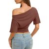 image:imageREORIA Womens Off The Shoulder Tops Dolman Sleeve Tee Shirts Banded Cinched Waist Casual Loose Summer Outfits 2026Rust