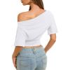 image:imageREORIA Womens Off The Shoulder Tops Dolman Sleeve Tee Shirts Banded Cinched Waist Casual Loose Summer Outfits 2026White