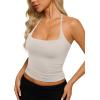 image:imageREORIA Womens Sexy Halter Backless Tank Tops Basic Double Lined Camisole Crop Tops Y2K Trendy Sleeveless Shirts Going Out TopCloud White