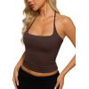 image:imageREORIA Womens Sexy Halter Backless Tank Tops Basic Double Lined Camisole Crop Tops Y2K Trendy Sleeveless Shirts Going Out TopCoffee