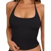image:imageREORIA Womens Sexy Halter Backless Tank Tops Basic Double Lined Camisole Crop Tops Y2K Trendy Sleeveless Shirts Going Out TopJet Black