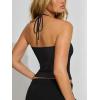 image:imageREORIA Womens Sexy Halter Backless Tank Tops Basic Double Lined Camisole Crop Tops Y2K Trendy Sleeveless Shirts Going Out TopJet Black
