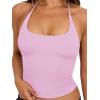 image:imageREORIA Womens Sexy Halter Backless Tank Tops Basic Double Lined Camisole Crop Tops Y2K Trendy Sleeveless Shirts Going Out TopLight Pink
