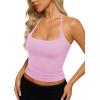 image:imageREORIA Womens Sexy Halter Backless Tank Tops Basic Double Lined Camisole Crop Tops Y2K Trendy Sleeveless Shirts Going Out TopLight Pink