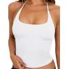 image:imageREORIA Womens Sexy Halter Backless Tank Tops Basic Double Lined Camisole Crop Tops Y2K Trendy Sleeveless Shirts Going Out TopWhite