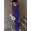 image:imageREORIA Womens Summer V Neck Sleeveless Wedding Guest Maxi Dress Sexy Mesh Bodycon Long DressesBellwether Blue