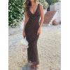 image:imageREORIA Womens Summer V Neck Sleeveless Wedding Guest Maxi Dress Sexy Mesh Bodycon Long DressesCocoa White Polka