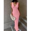 image:imageREORIA Womens Summer V Neck Sleeveless Wedding Guest Maxi Dress Sexy Mesh Bodycon Long DressesPink Dolphin