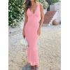 image:imageREORIA Womens Summer V Neck Sleeveless Wedding Guest Maxi Dress Sexy Mesh Bodycon Long DressesPink Dolphin