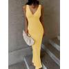 image:imageREORIA Womens Summer V Neck Sleeveless Wedding Guest Maxi Dress Sexy Mesh Bodycon Long DressesPopcorn