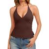 image:imageREORIA Womens Adjustable Halter Double Lined Tank Top Backless Sexy Going Out Y2K Slim Fit Side Split Camisole Crop TopCoffee