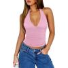 image:imageREORIA Womens Halter Tank Tops Double Lined Basic Cami Shirts Sexy Backless Y2K Trendy Going Out TopsBlush Pink