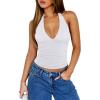 image:imageREORIA Womens Halter Tank Tops Double Lined Basic Cami Shirts Sexy Backless Y2K Trendy Going Out TopsBrilliant White