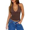 image:imageREORIA Womens Halter Tank Tops Double Lined Basic Cami Shirts Sexy Backless Y2K Trendy Going Out TopsChocolate