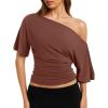 image:imageREORIA Womens Off The Shoulder Tops Dolman Sleeve Tee Shirts Banded Cinched Waist Casual Loose Summer Outfits 2026Rust