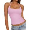 image:imageREORIA Womens Sexy Halter Backless Tank Tops Basic Double Lined Camisole Crop Tops Y2K Trendy Sleeveless Shirts Going Out TopLight Pink