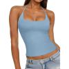 image:imageREORIA Womens Sexy Halter Backless Tank Tops Basic Double Lined Camisole Crop Tops Y2K Trendy Sleeveless Shirts Going Out TopSky Blue