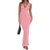 image:imageREORIA Womens Summer V Neck Sleeveless Wedding Guest Maxi Dress Sexy Mesh Bodycon Long DressesPink Dolphin