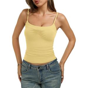 image:imageREORIA Womens Sexy Square Neck Tank Tops Adjustable Cami Shirts Summer Basic Double Lined Y2K Trendy Going Out TopsPopcorn
