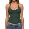 image:imageREORIA Womens Backless Ribbed Halter Tops for 2026 Slim Fitted Camisole Basic ShirtsDark Green