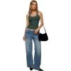 image:imageREORIA Womens Backless Ribbed Halter Tops for 2026 Slim Fitted Camisole Basic ShirtsDark Green