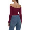 image:imageREORIA Womens Sexy Off The Shoulder Long Sleeve Bodysuit Lace Body Suits Going Out Tops Fall Outfit 2025Cordovan