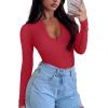 image:imageREORIA Double Lined Quarter Zip Sexy V Neck Long Sleeve Cropped Top Going Out Tops for Womens Fall Fashion 2025Watermelon