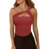 image:imageREORIA Womens Sexy One Shoulder Asymmetrical Leopard Print Mesh Ruched Backless Going Out Bodysuits TopsBaked Apple