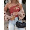 image:imageREORIA Womens Sexy One Shoulder Asymmetrical Leopard Print Mesh Ruched Backless Going Out Bodysuits TopsBaked Apple