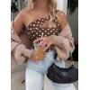 image:imageREORIA Womens Sexy One Shoulder Asymmetrical Leopard Print Mesh Ruched Backless Going Out Bodysuits TopsBrown Polka Dots