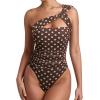 image:imageREORIA Womens Sexy One Shoulder Asymmetrical Leopard Print Mesh Ruched Backless Going Out Bodysuits TopsBrown Polka Dots