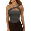 image:imageREORIA Womens Sexy One Shoulder Asymmetrical Leopard Print Mesh Ruched Backless Going Out Bodysuits TopsThyme
