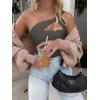 image:imageREORIA Womens Sexy One Shoulder Asymmetrical Leopard Print Mesh Ruched Backless Going Out Bodysuits TopsThyme