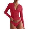 image:imageREORIA Double Lined Quarter Zip Sexy V Neck Long Sleeve Cropped Top Going Out Tops for Womens Fall Fashion 2025Watermelon