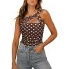 image:imageREORIA Womens Sexy One Shoulder Asymmetrical Leopard Print Mesh Ruched Backless Going Out Bodysuits TopsBrown Polka Dots