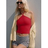image:imageREORIA Womens Camisole Tank Tops Criss Cross Halter Top Double Lined Backless Crop Tops Y2K Vacation OutfitsRed