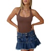 image:imageREORIA Womens Sexy Deep Scoop Neck Halter Bodysuit Double Lined Sleeveless Backless Top Vacation OutfitsCoffee