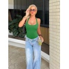 image:imageREORIA Womens Sexy Deep Scoop Neck Halter Bodysuit Double Lined Sleeveless Backless Top Vacation OutfitsGreen