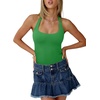 image:imageREORIA Womens Sexy Deep Scoop Neck Halter Bodysuit Double Lined Sleeveless Backless Top Vacation OutfitsGreen