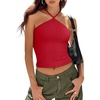 image:imageREORIA Womens Camisole Tank Tops Criss Cross Halter Top Double Lined Backless Crop Tops Y2K Vacation OutfitsRed