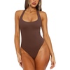 image:imageREORIA Womens Sexy Deep Scoop Neck Halter Bodysuit Double Lined Sleeveless Backless Top Vacation OutfitsCoffee