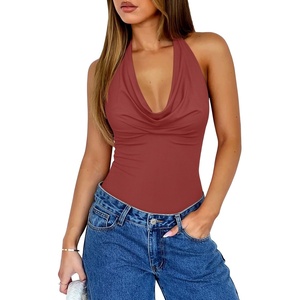 image:imageREORIA Womens Sexy Cowl Neck Halter Body Suits Summer Open Back Bodysuit Tank TopsBaked Apple